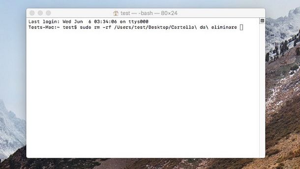 Utilizzare il Terminale Eliminare cartella che non si elimina macOS