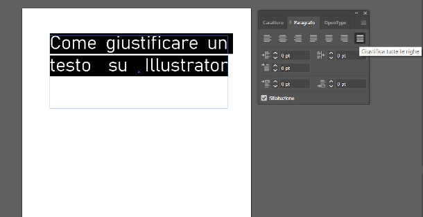 giustificare su Illustrator