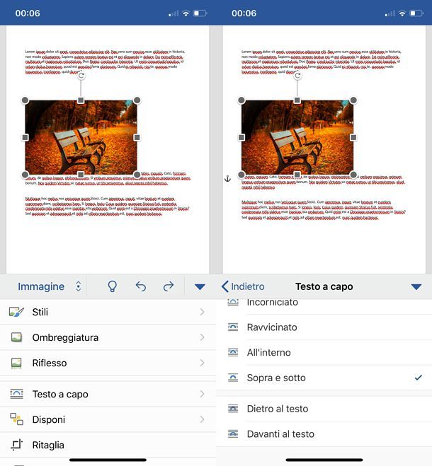 Come ancorare un'immagine in Word mobile