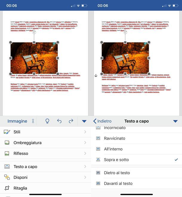 Come ancorare un'immagine in Word mobile