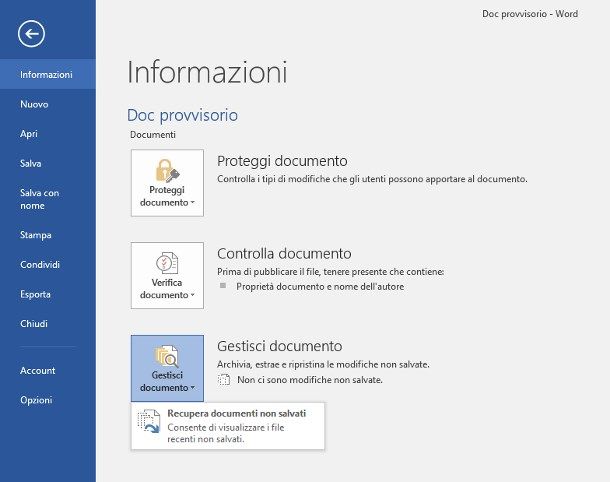 Come recuperare un file Word non salvato manualmente