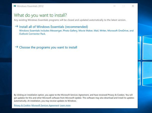 Installazione Windows Essentials 2012 inglese