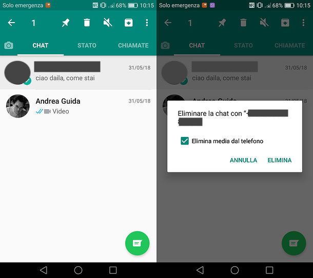 cancellare chat whatsApp android