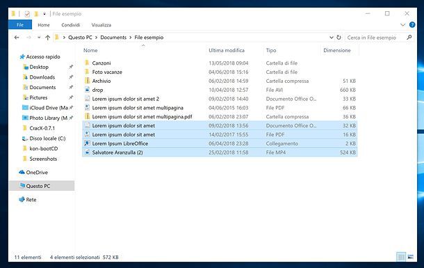 Come selezionare più file su Windows