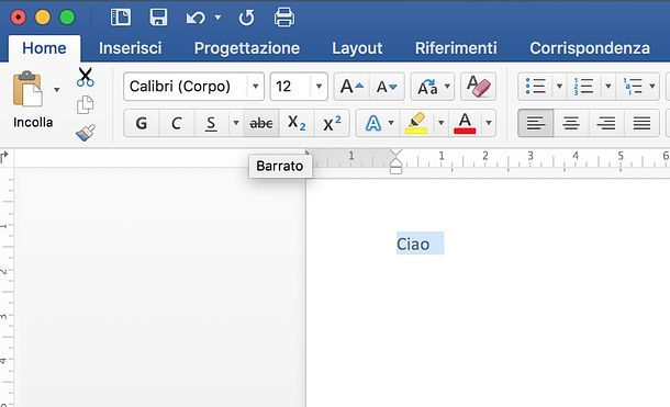 Rimuovere effetto barrato in Word