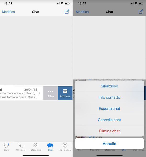 cancellare chat whatsApp iPhone