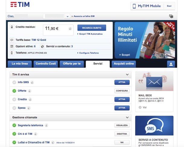 Disattivare Chiama Ora di TIM tramite PC
