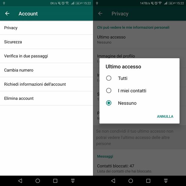 Attivare l'ultimo accesso WhatsApp