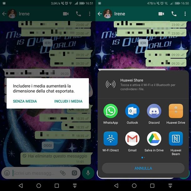 Esportazione della chat Android