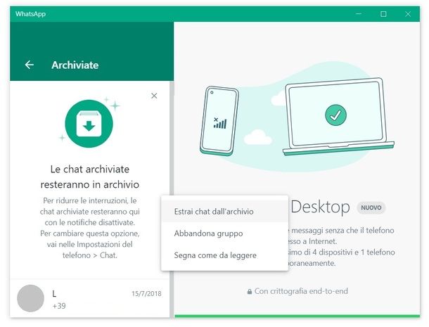 WhatsApp Desktop chat archivate