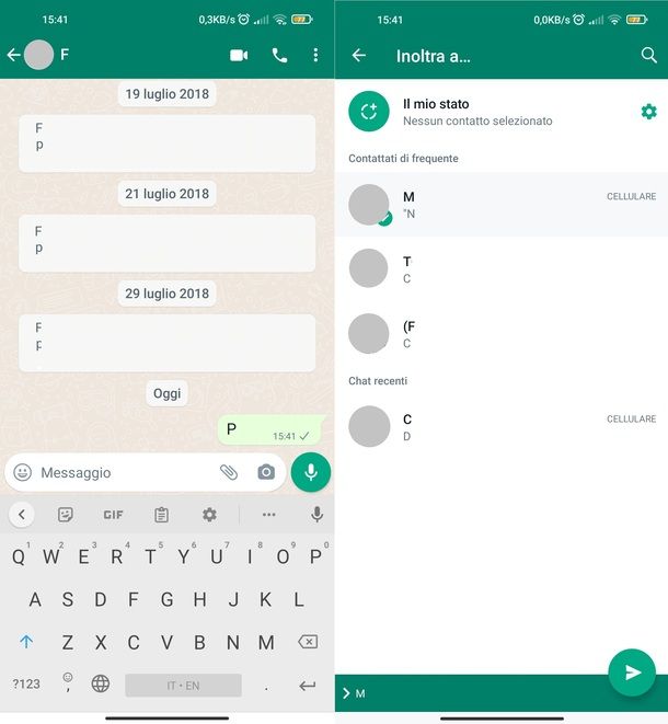 WhatsApp Android inoltro messaggi