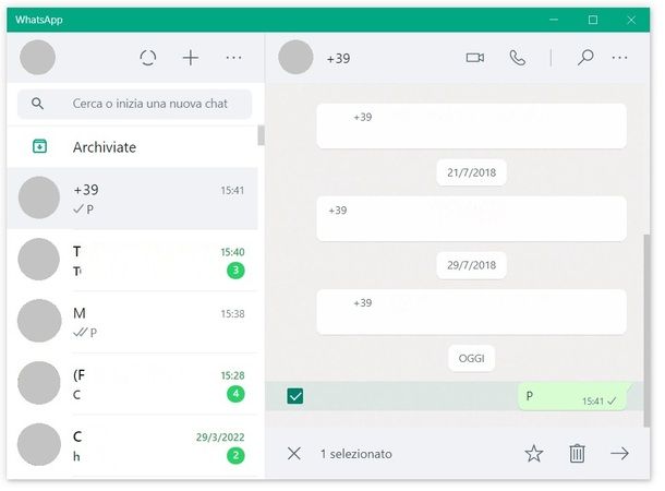 WhatsApp Desktop inoltro messaggi