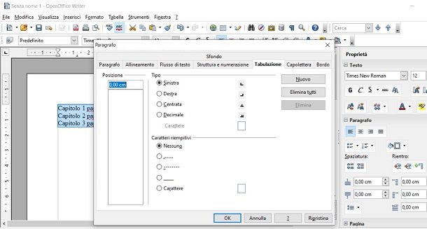 Come allineare i numeri dell'indice in OpenOffice