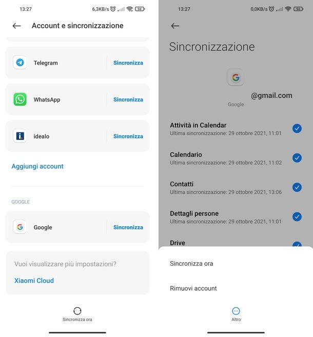 Sincronizzazione contatti Android