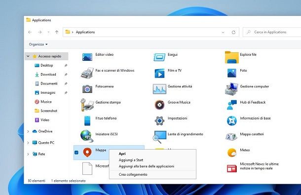 Creare un collegamento sul desktop di una app
