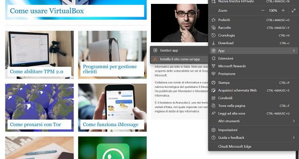 Creare collegamento sul desktop con Edge