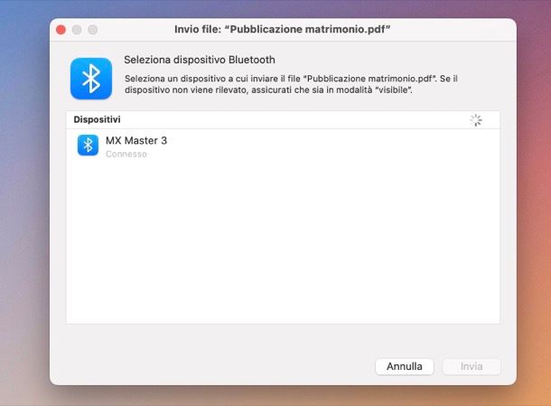 Invio file via Bluetooth su Mac