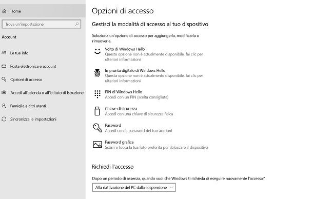 Impostare una password di accesso