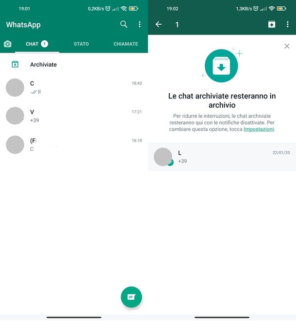 WhatsApp Android chat archiviate