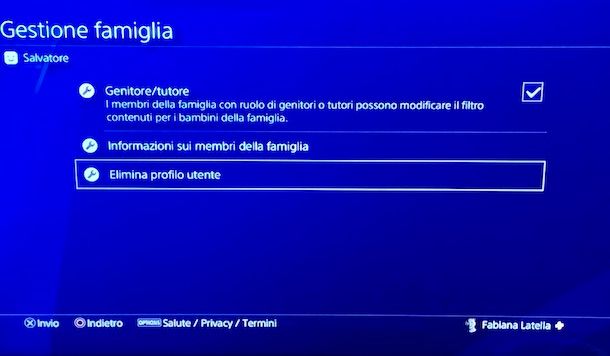 Eliminare account dalla famiglia PS4