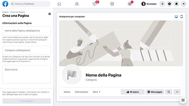 Come creare una pagina Facebook da computer