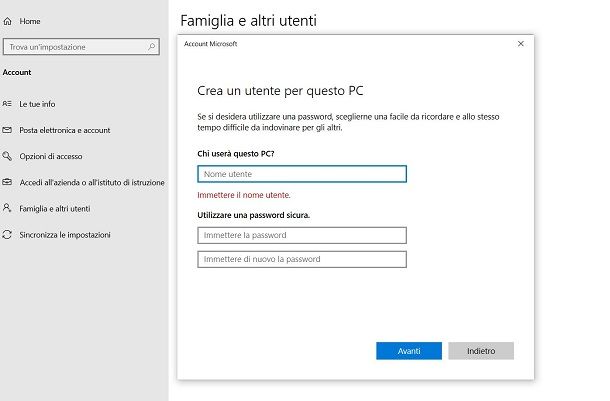 Aggiungere utenti su Windows 10
