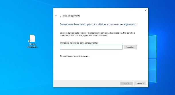 Creare un collegamento sul desktop Windows 10