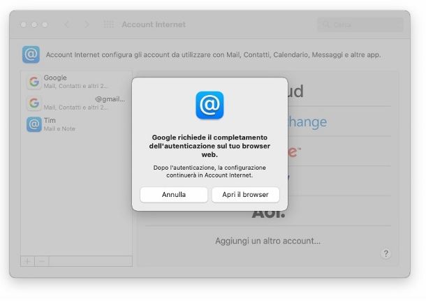 Sincronizzazione contatti Google macOS Monterey