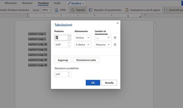 Allineare i numeri dell'indice su Word Online