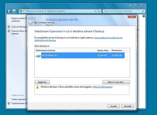 Come effettuare backup Windows 7