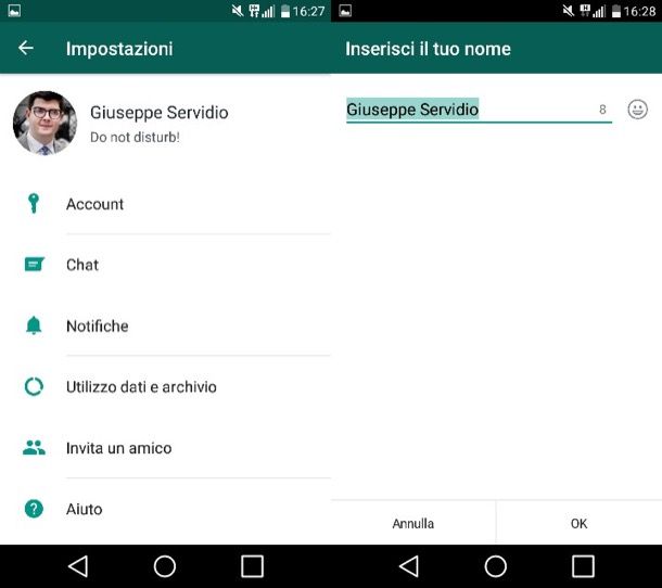 Cambiare nome utente su WhatsApp