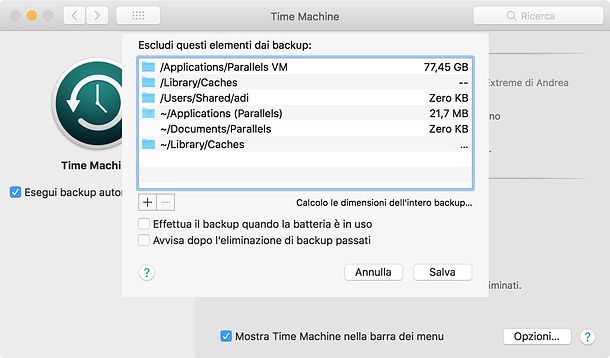 Esclusioni Time Machine