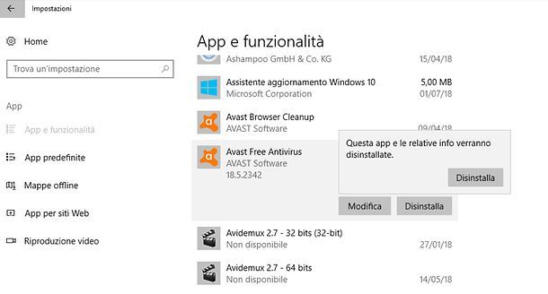 Come disinstallare Avast da Windows 10