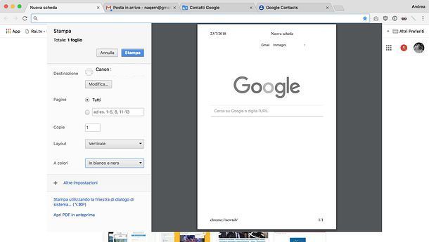 Come stampare in bianco e nero in Chrome