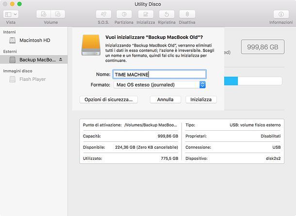 Formattazione disco per Time Machine