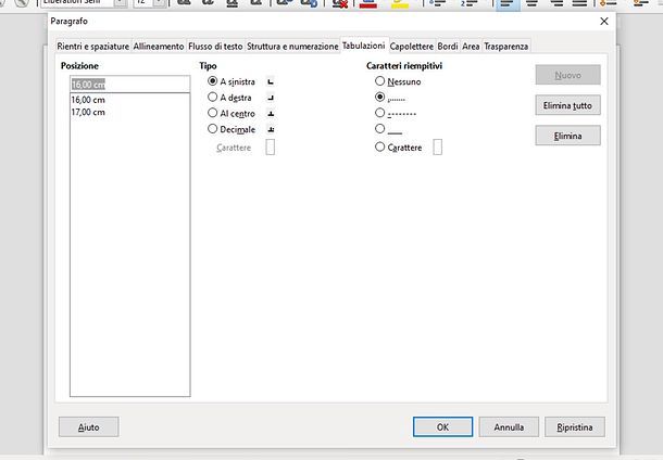 Come allineare i numeri dell'indice in LibreOffice