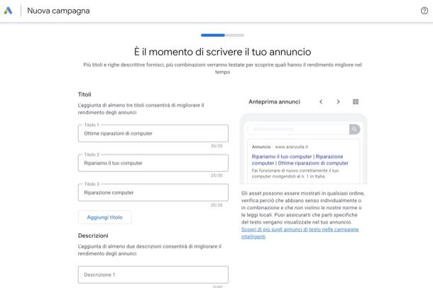 Come creare annuncio Ads