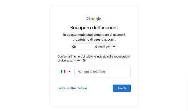 Sblocco Google password dimenticata