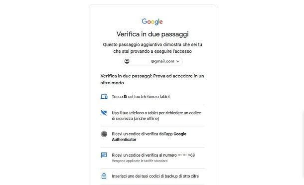 Verifica in due passaggi di Google