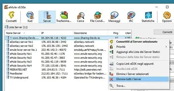 Cancellazione server