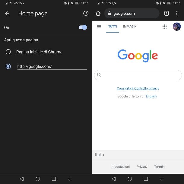 Ripristinare la pagina iniziale di Google