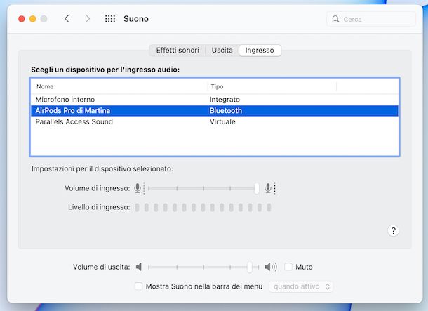 Preferenze di Sistema Suono macOS