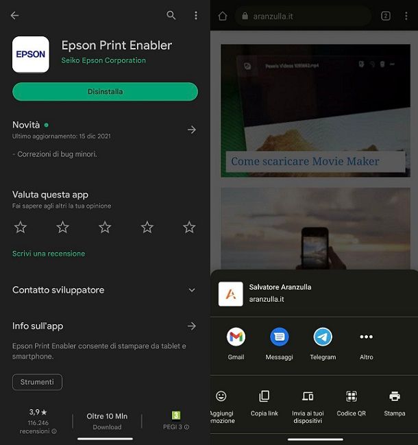 Come installare stampante Epson WiFi su Android