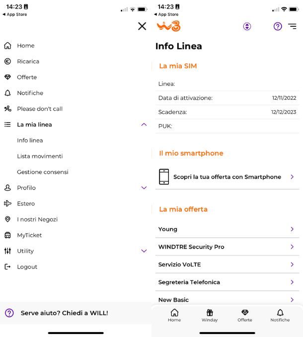 PUK app WINDTRE