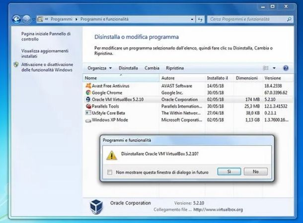 Disinstallare programmi Windows 7