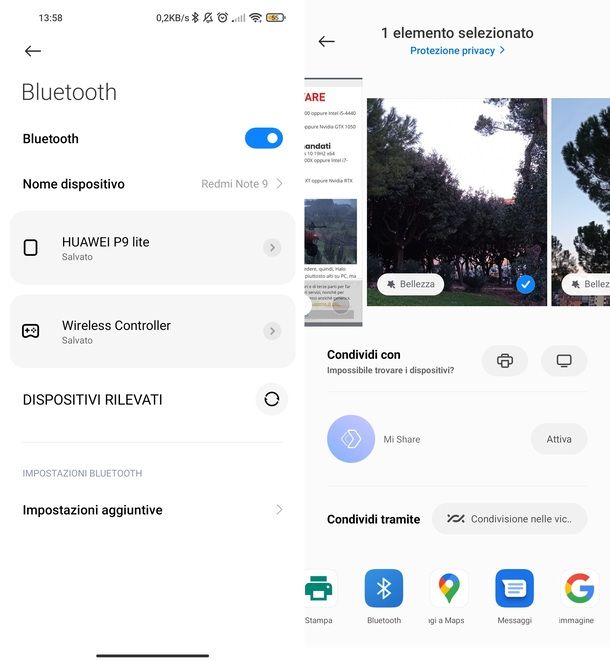 Bluetooth Xiaomi invio foto