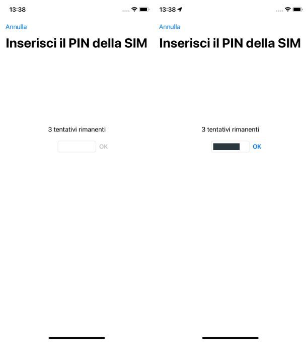 Inserimento PIN iPhone