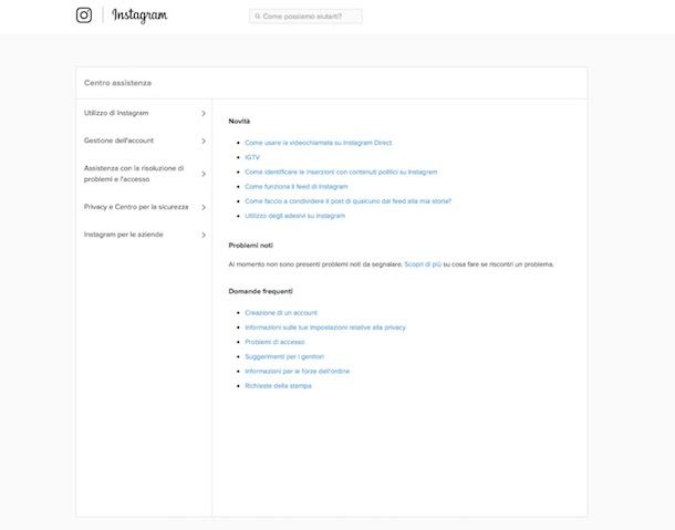 Instagram assistenza
