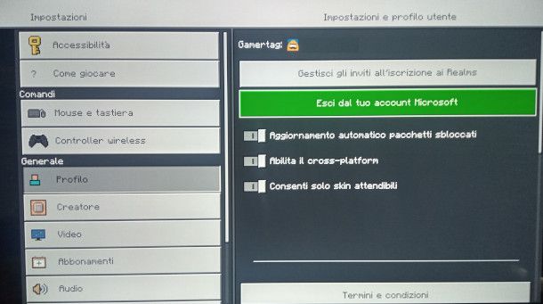 Eliminazione account Microsoft Minecraft PS4