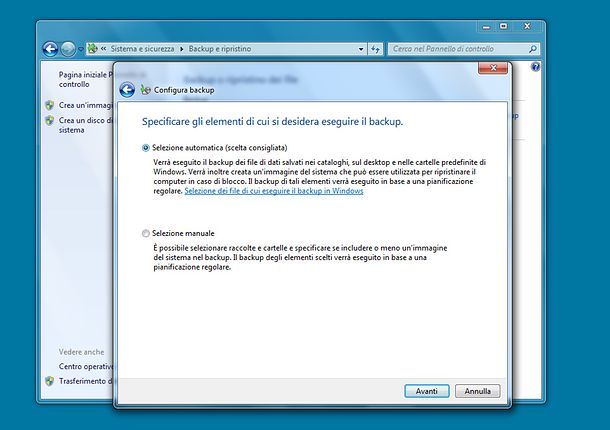 Come effettuare backup Windows 7